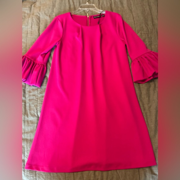 Nina Leonard Dresses & Skirts - Nina Leonard Hot Pink A-Line Dress with Ruffle Bell Sleeves
